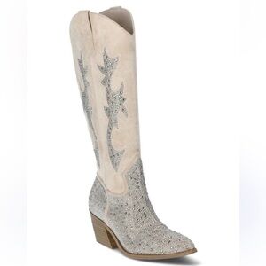 MADDEN NYC Womans Tall Ivory Western Gliter
Bling Side Zipper Cowboy Boots Sz 9